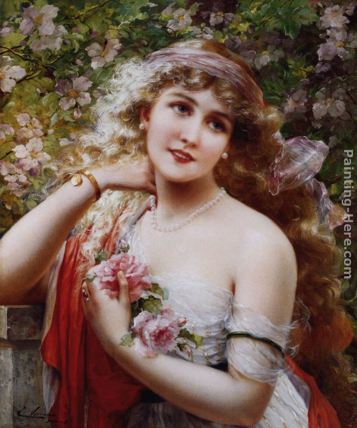 Young Lady With Roses painting - Emile Vernon Young Lady With Roses art painting